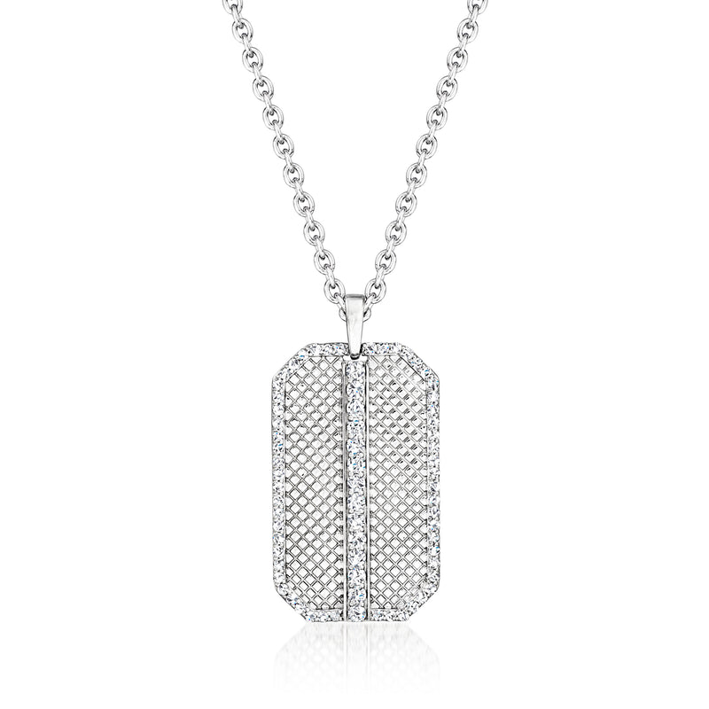Sterling silver dog tag pendant necklace with striped lab-grown diamond center