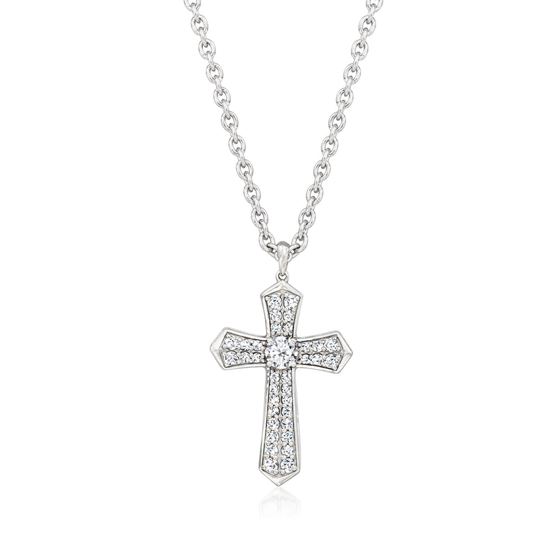 Sterling silver cross pendant necklace with pave lab-grown diamond details on chain