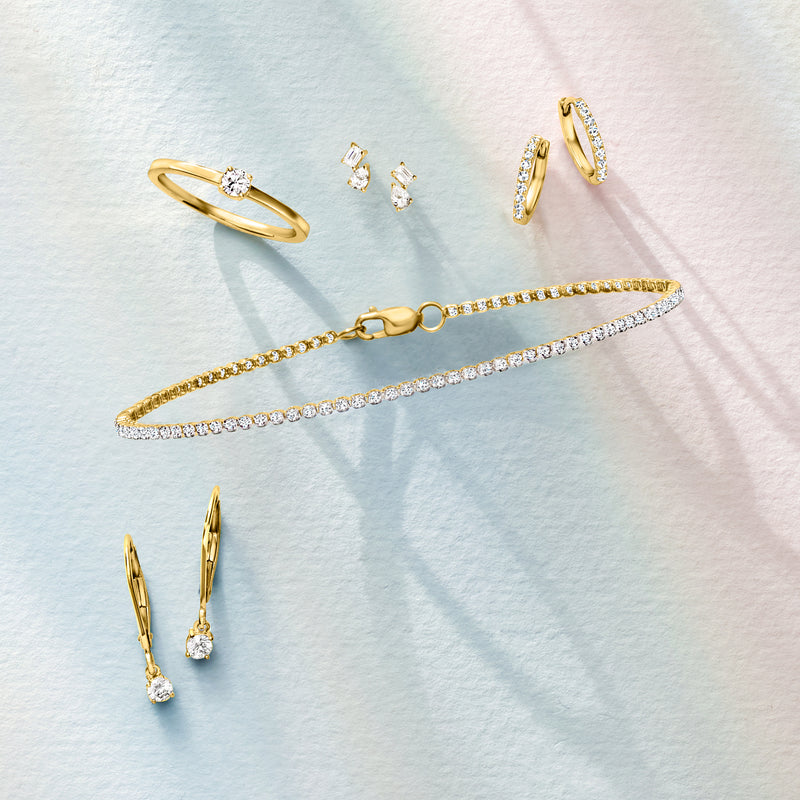 14kt yellow gold lab-grown diamond huggie hoop earrings with matching studs