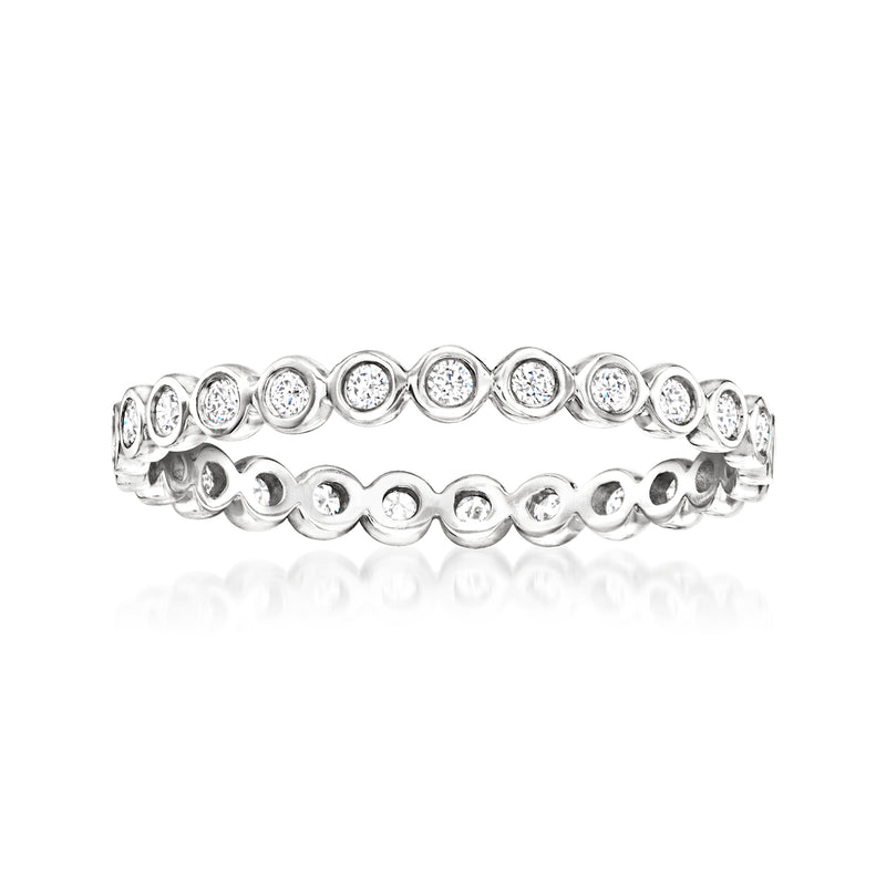 14kt white gold diamond eternity band with bezel-set round stones, full-circle design