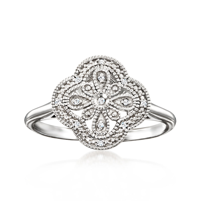Sterling silver diamond flower ring with pavé floral cluster top