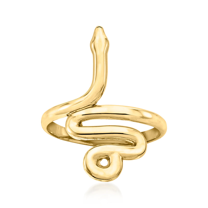 14kt yellow gold snake ring with coiled band and small round eye detail