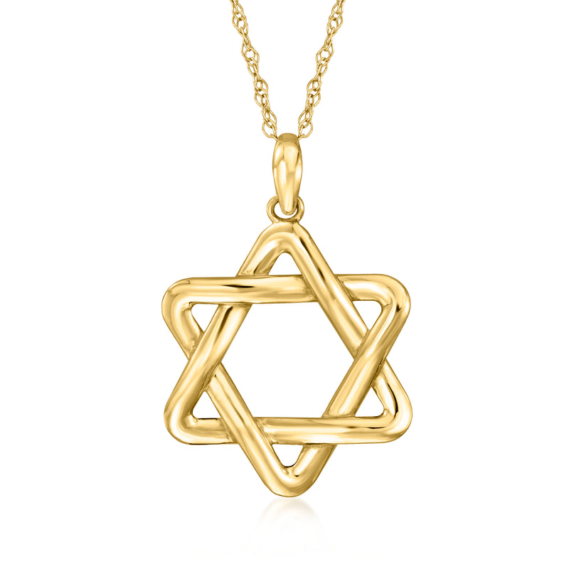 14k yellow gold Star of David pendant necklace with link chain