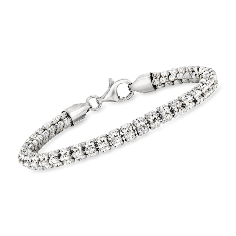 Sterling silver ice-barrel chain bracelet with sparkling pave crystals and clasp