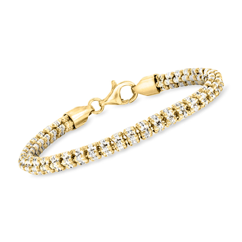 Ice-barrel chain bracelet in silver with gold-tone accents, barrel links and lobster clasp