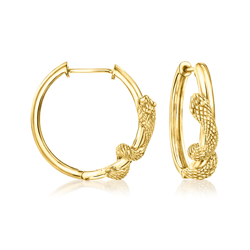 Gold hoop earrings with twisted snake-texture detail
