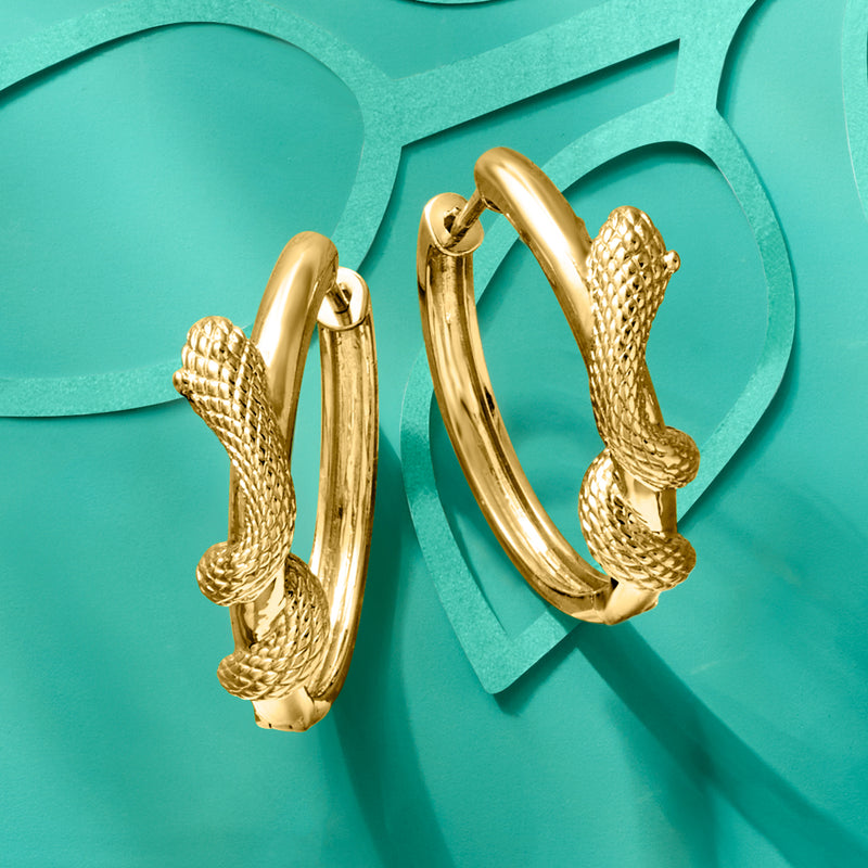 Gold-tone snake-texture hoop earrings, side view