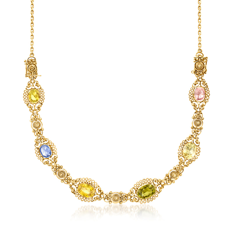 Vintage 18kt yellow gold multi-gemstone necklace with oval and round cabochons