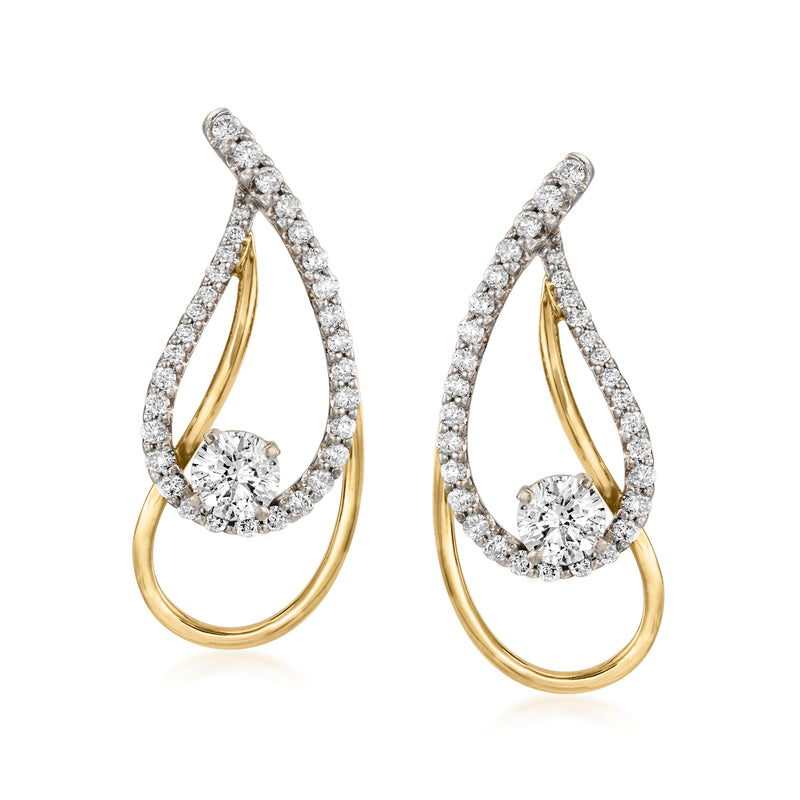 Teardrop diamond drop earrings in two-tone gold