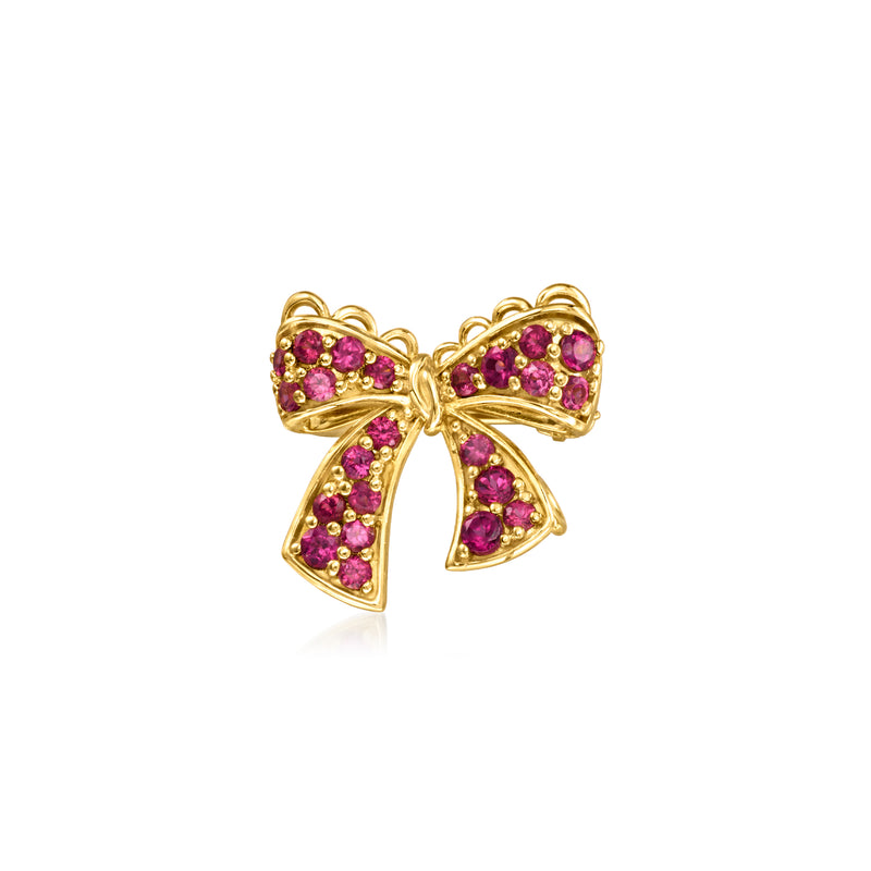 18kt gold over sterling bow pendant with pink rhodolite garnet stones