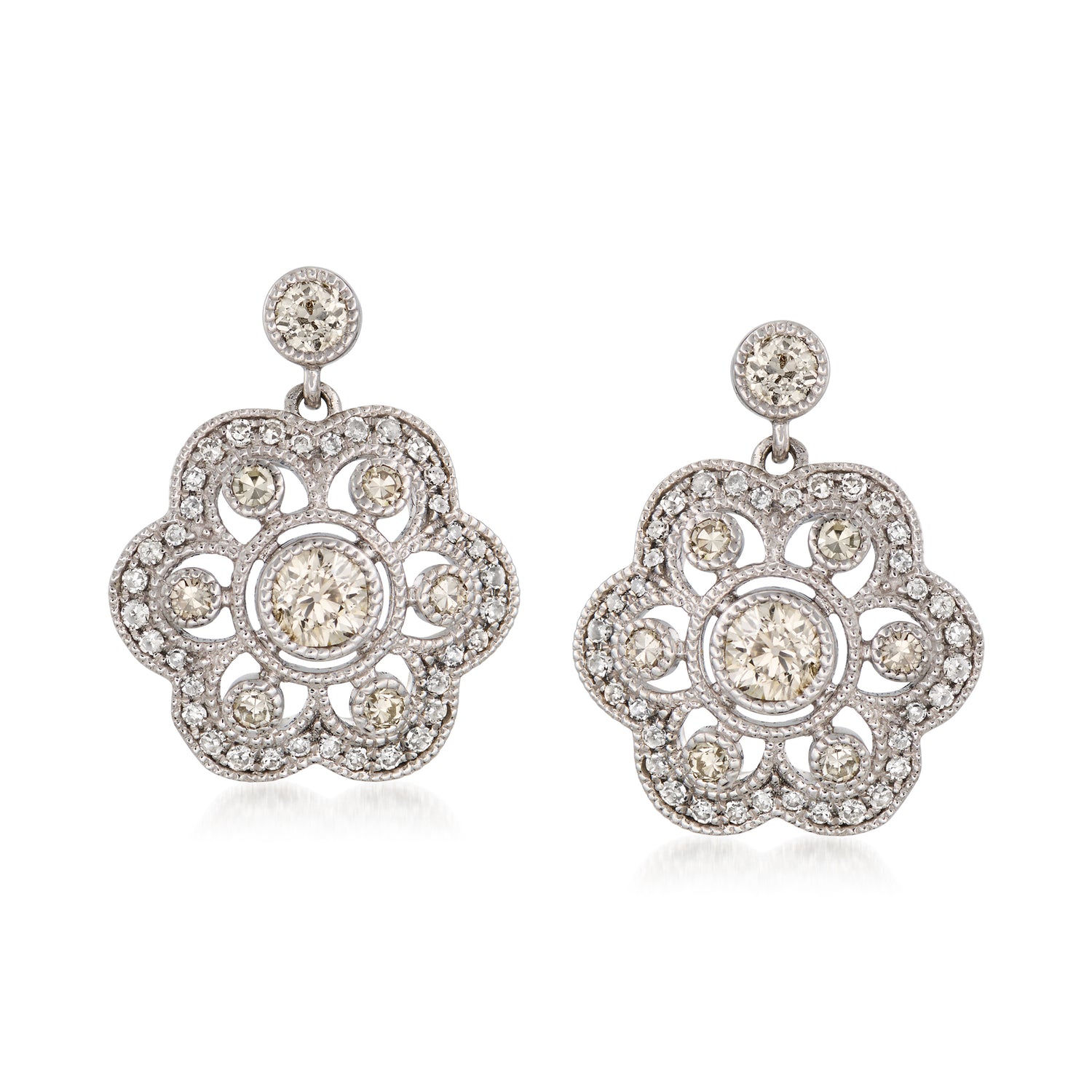 C. 1990 Vintage 1.20 ct. t.w. Diamond Flower Drop Earrings in Platinum