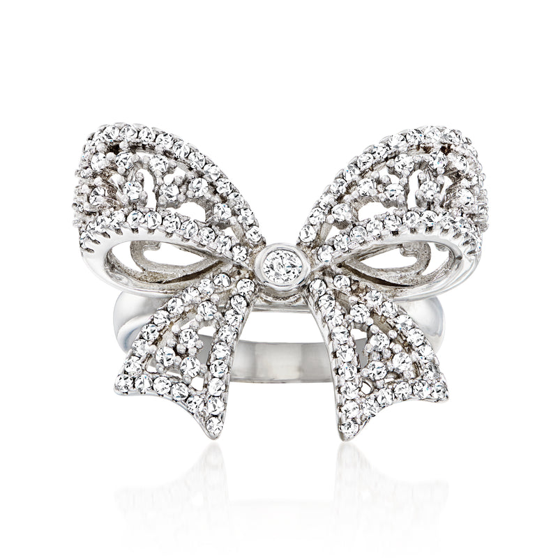 Sterling silver CZ bow ring with pavé crystal details
