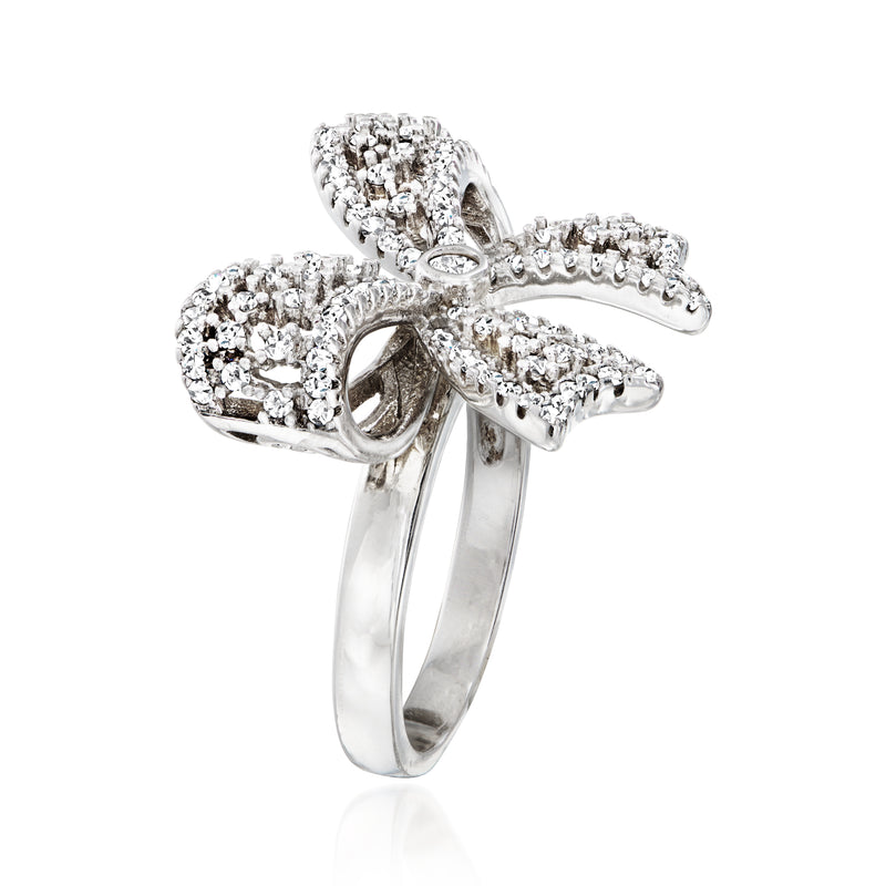 Sterling silver CZ bow ring with pavé-set stones