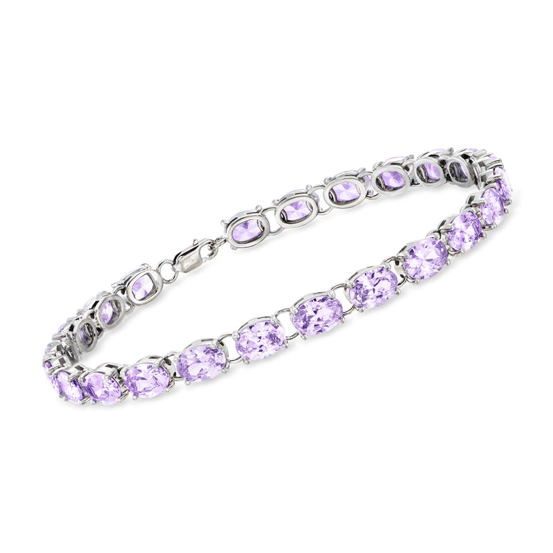 Sterling silver tennis bracelet with oval lavender simulated gemstones