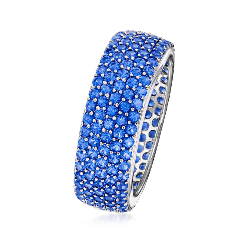 Simulated sapphire multi-row eternity band in sterling silver