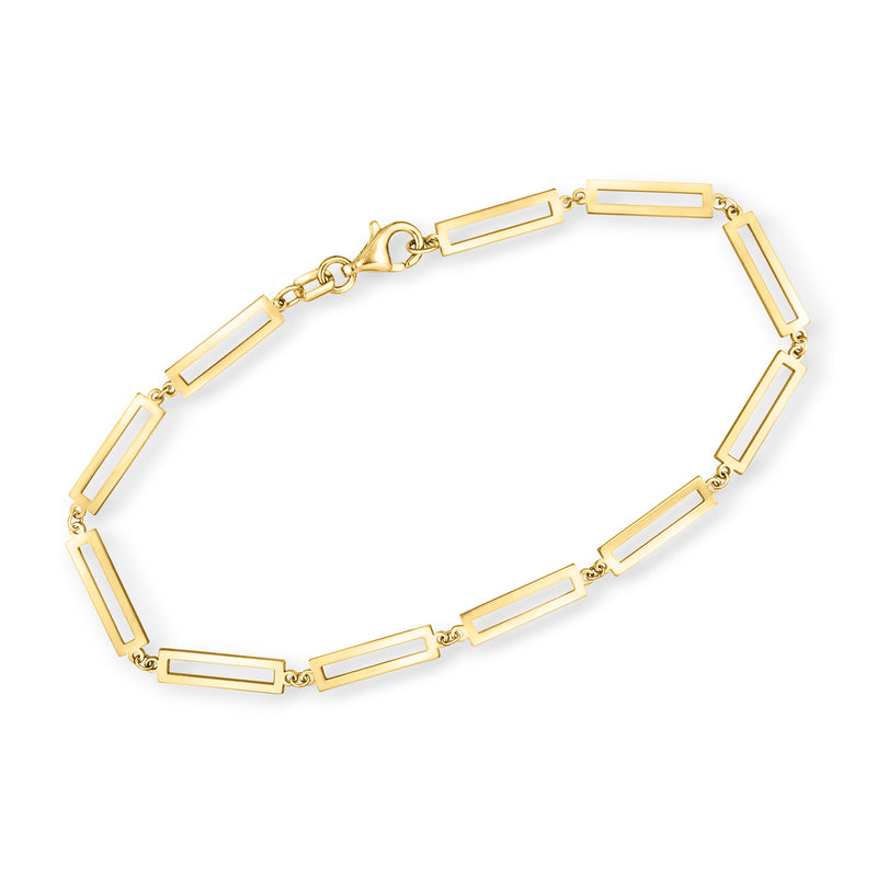 14kt yellow gold rectangular-link bracelet with bar links and clasp