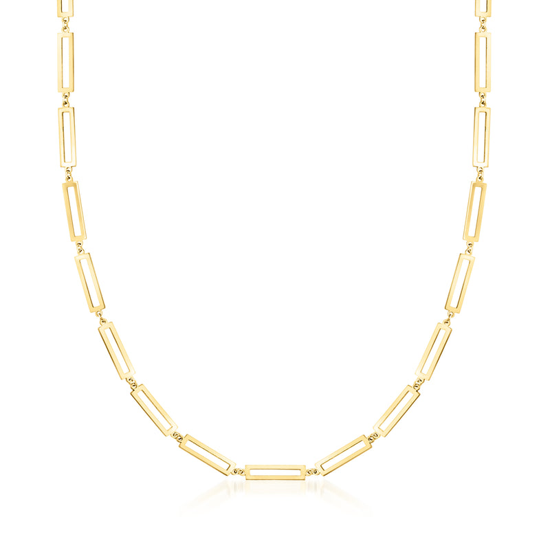 14kt yellow gold rectangular-link necklace with long bar-style links