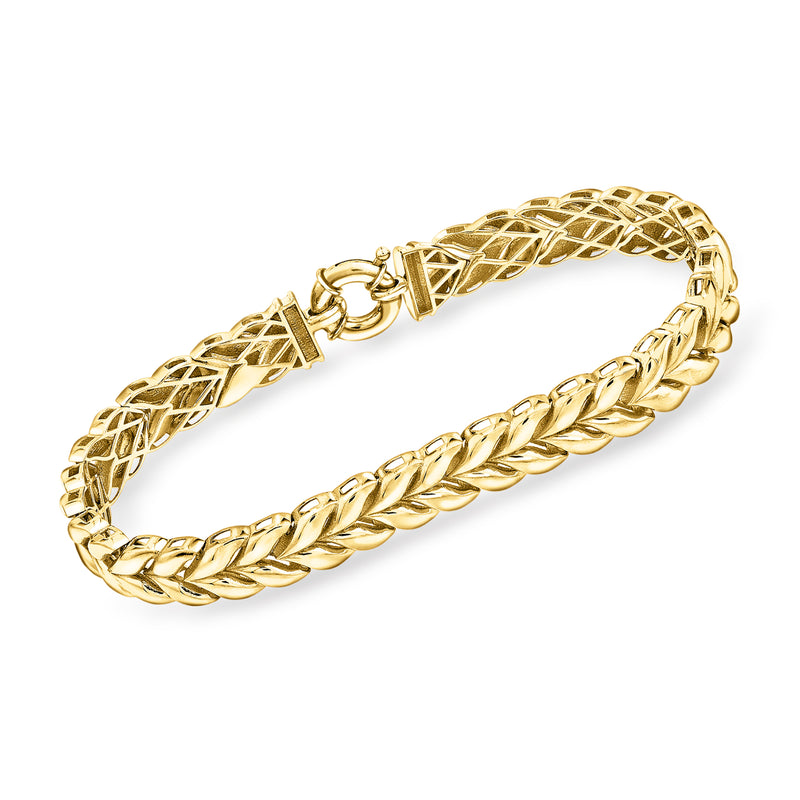 14kt yellow gold wheat-link bracelet, polished braided links and clasp