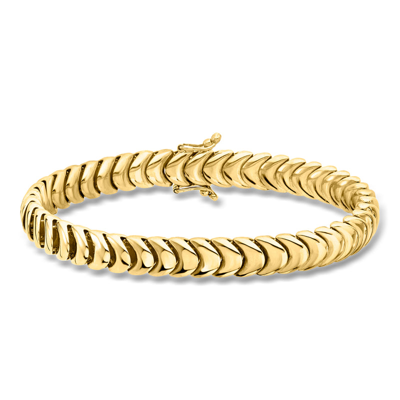 Yellow gold caterpillar-link bracelet with hinged clasp