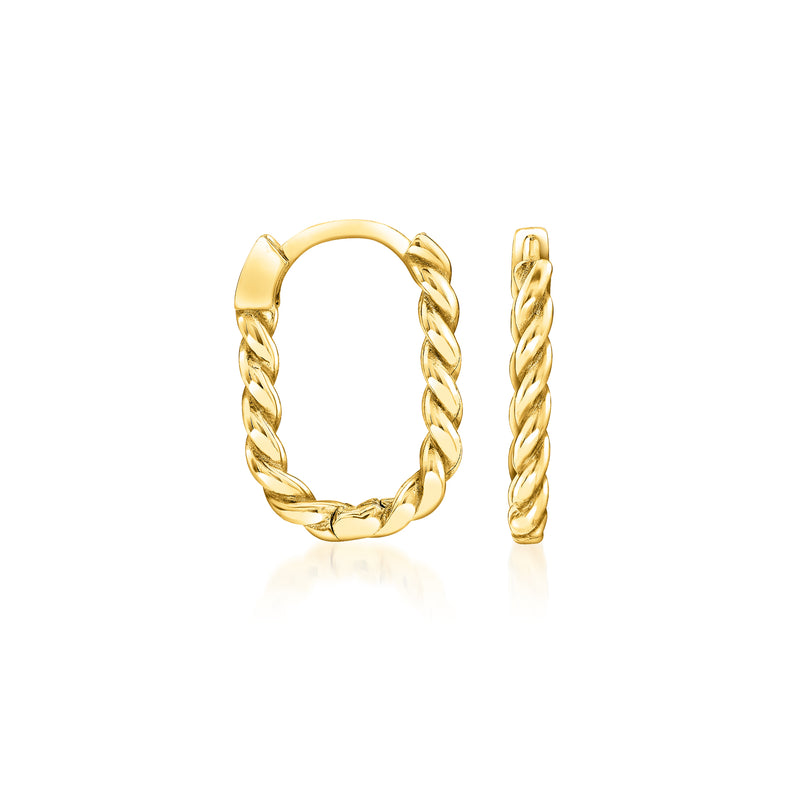 14kt yellow gold twisted paper clip link hoop earrings, chain-link hoop
