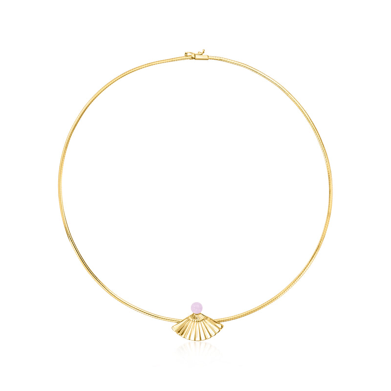 14kt yellow gold bead fan pendant necklace with lavender jade bead accent