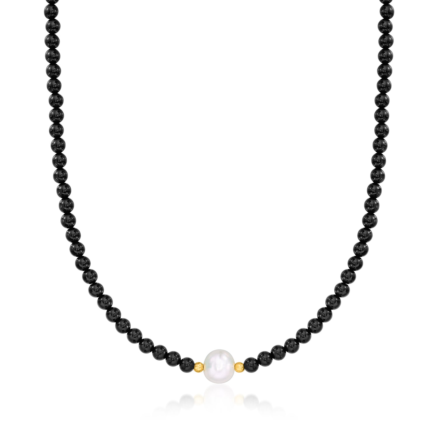8.5-9mm Cultured Pearl and 4-4.5mm Onyx Bead Necklace with 18kt Gold Over Sterling