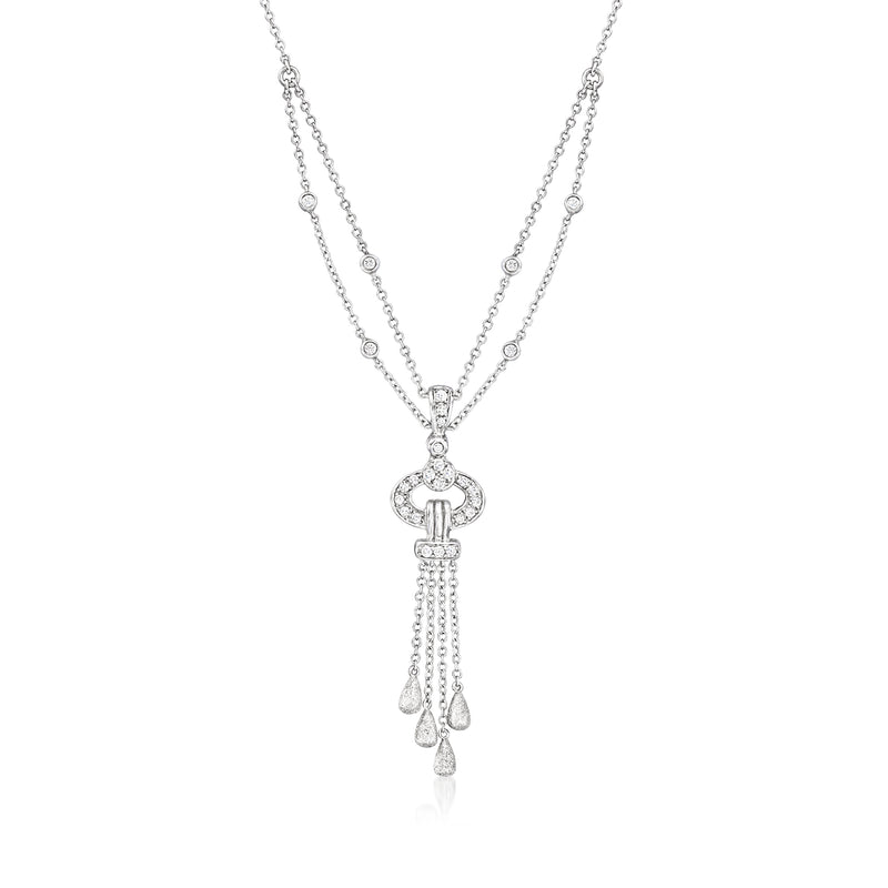 14kt white gold diamond chandelier necklace with dangling drops on a fine chain