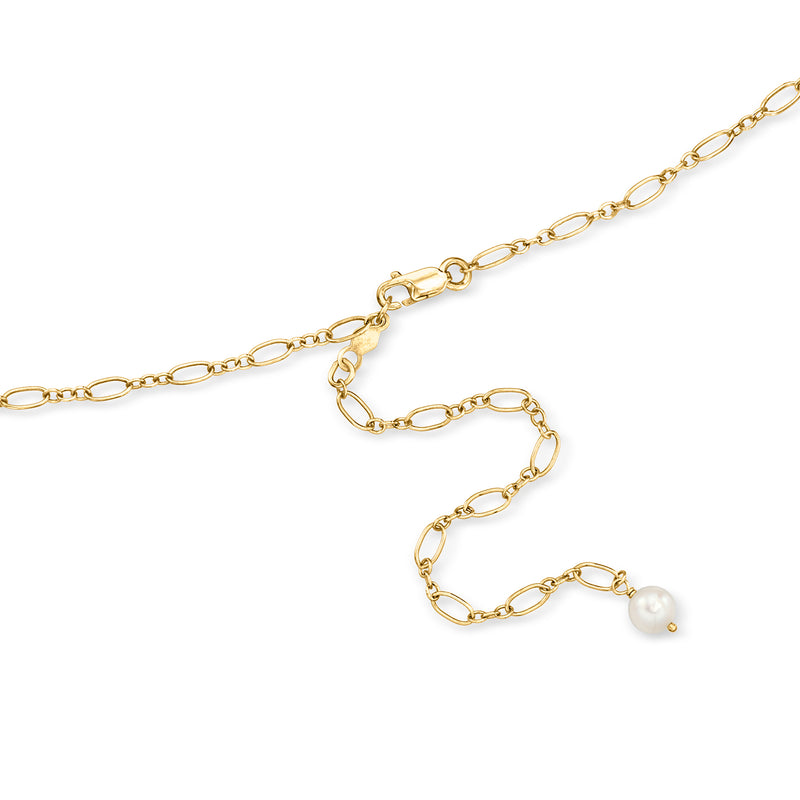 14kt yellow gold pearl bib necklace with chain and clasp detail