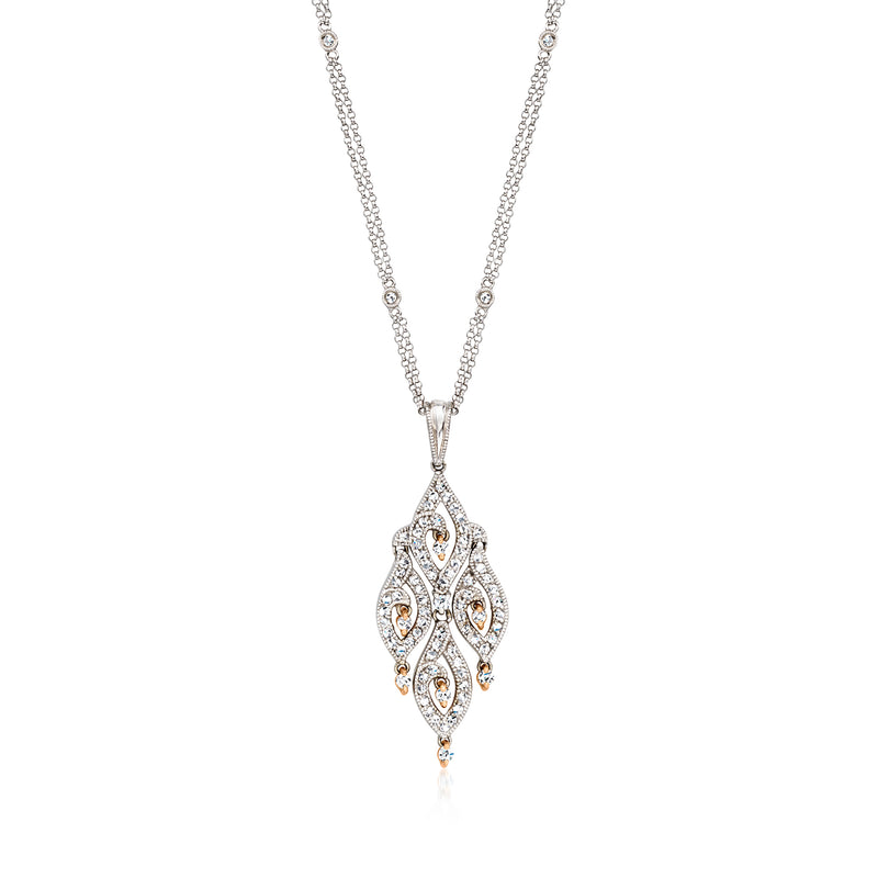 Two-tone gold diamond chandelier pendant necklace with marquise and round stone drops