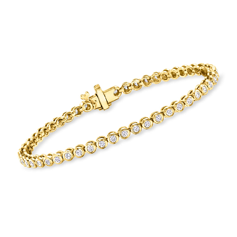 Vintage yellow gold diamond tennis bracelet with round stones and box clasp