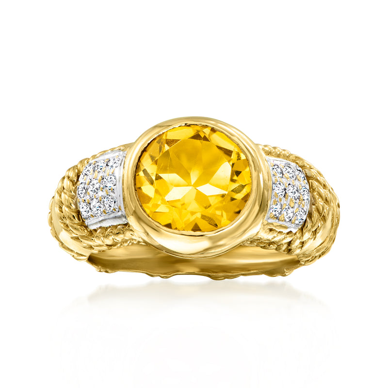 Vintage 18kt yellow gold ring with round citrine and diamond accents