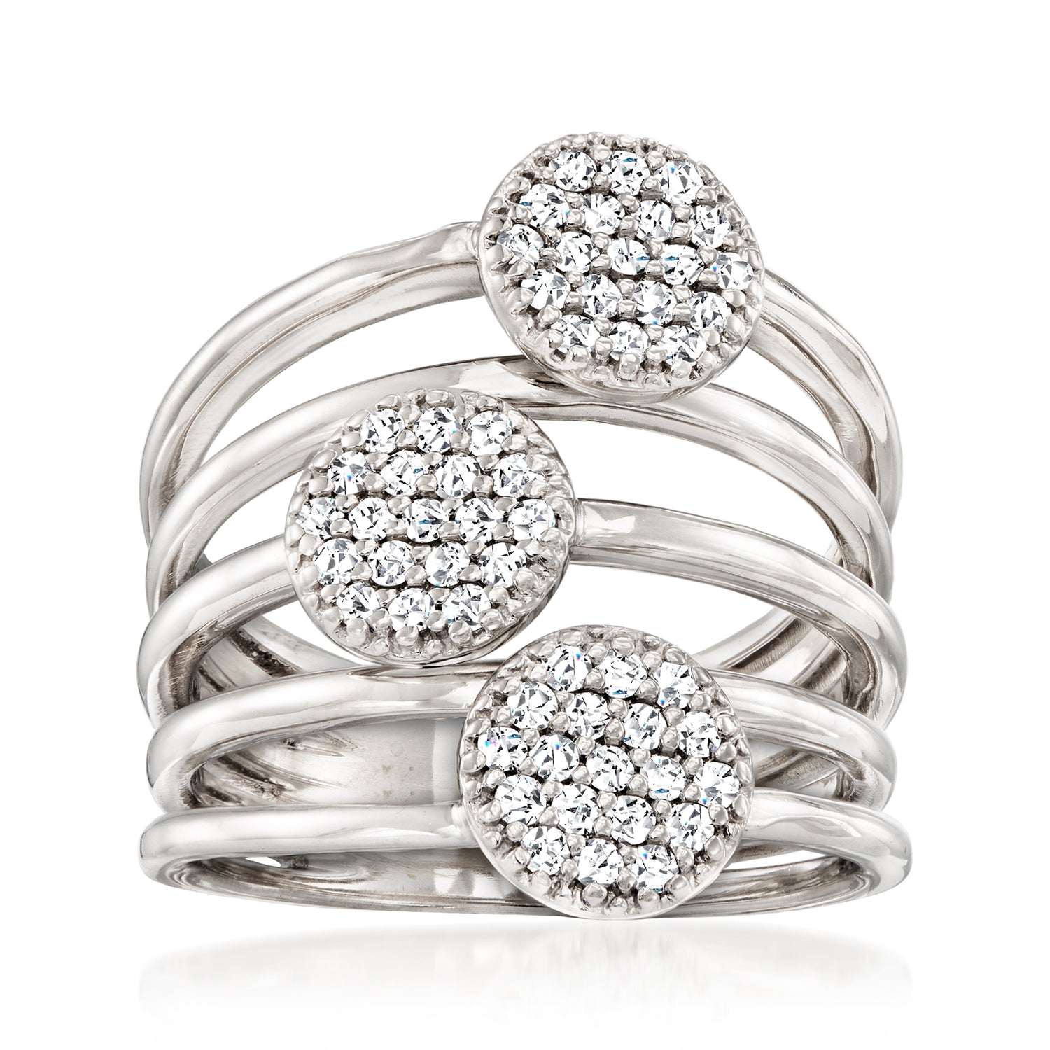 C. 1990 Vintage .80 ct. t.w. Diamond Multi-Row Circle Ring in 14kt White Gold