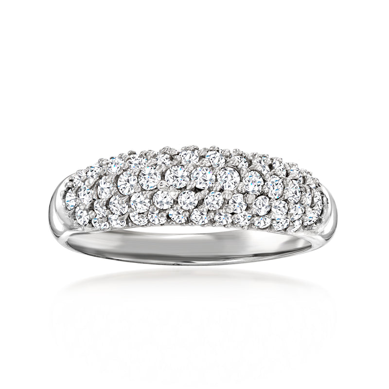 Vintage white gold diamond cluster band ring, round stones, domed setting