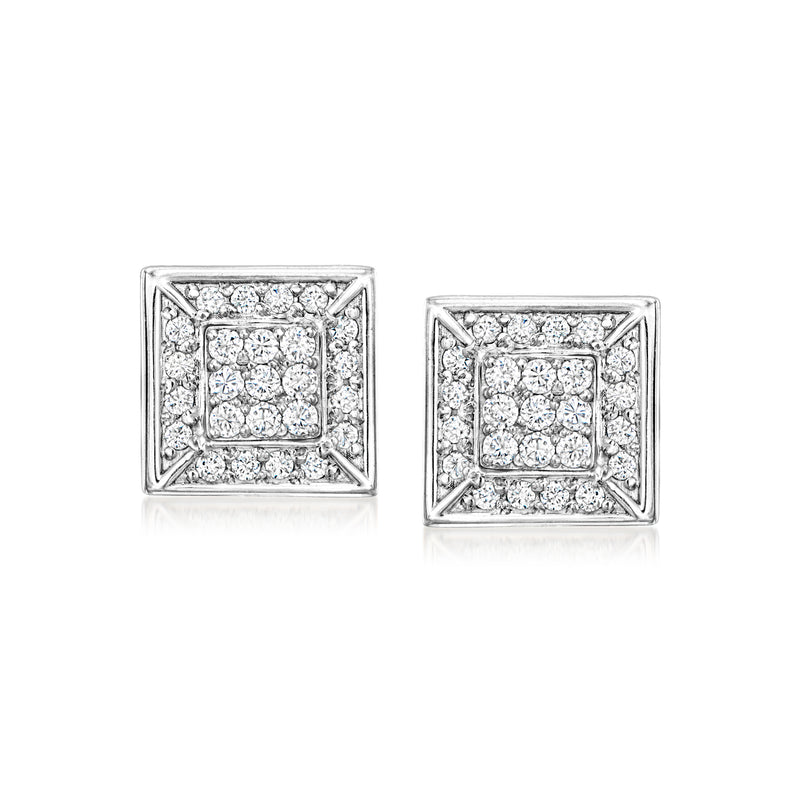Square diamond stud earrings in 14kt white gold, pair