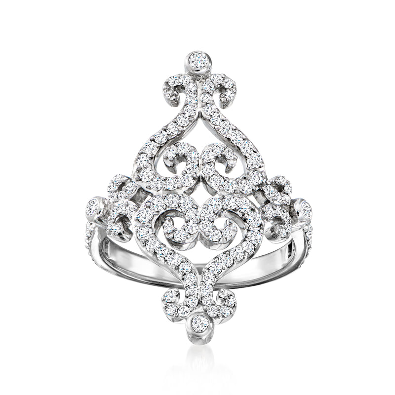 Vintage diamond swirl ring, 18kt white gold with round-cut diamonds on openwork setting