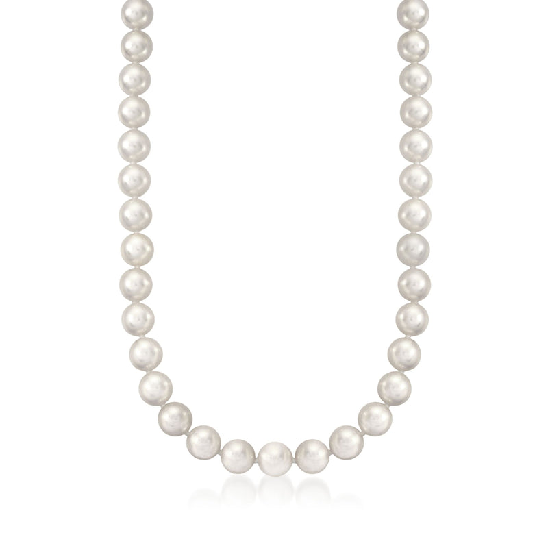Akoya pearl necklace with round white pearls on white gold chain