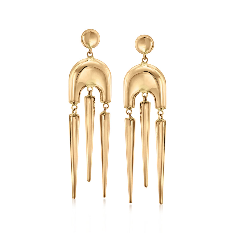 Vintage 14kt yellow gold abstract drop earrings with arched top and dangling bars