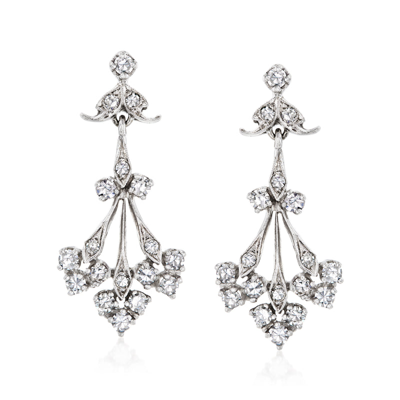 14kt white gold diamond chandelier earrings with post backs, floral cluster