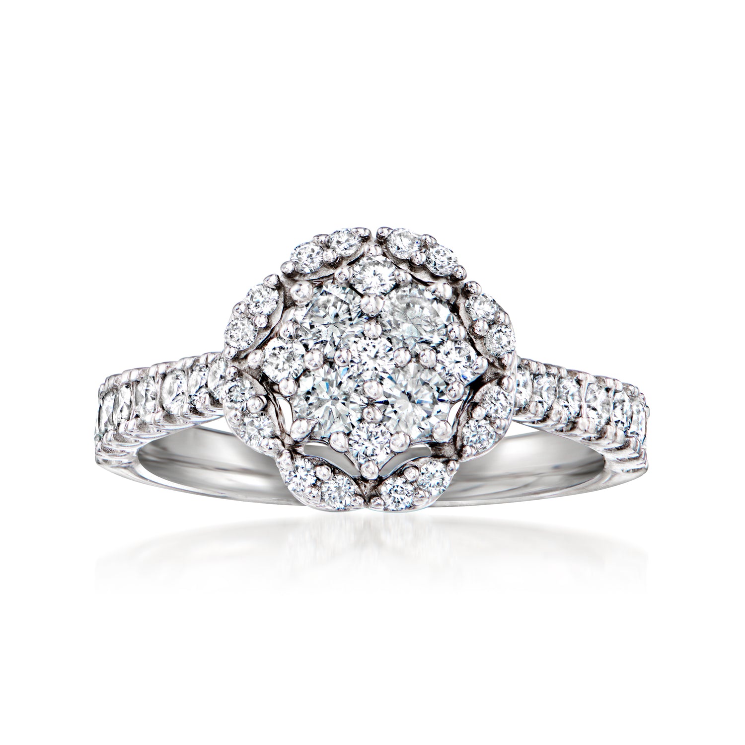 C. 2000 Vintage .95 ct. t.w. Diamond Cluster Ring in 14kt White Gold