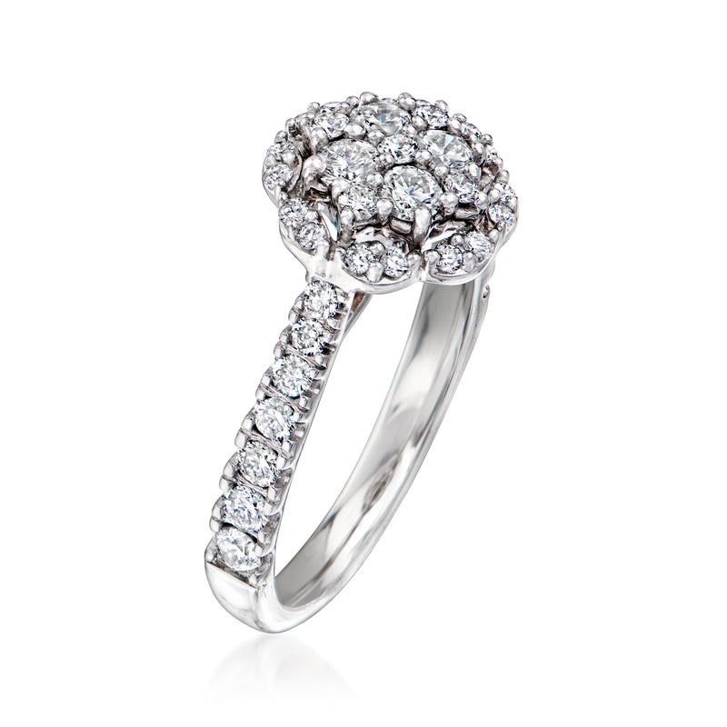 Vintage diamond cluster ring in 14kt white gold with pavé diamond band