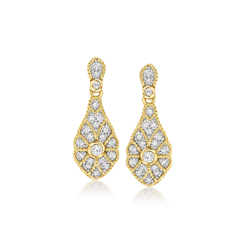 18kt gold over sterling vintage drop earrings with white topaz teardrop stones