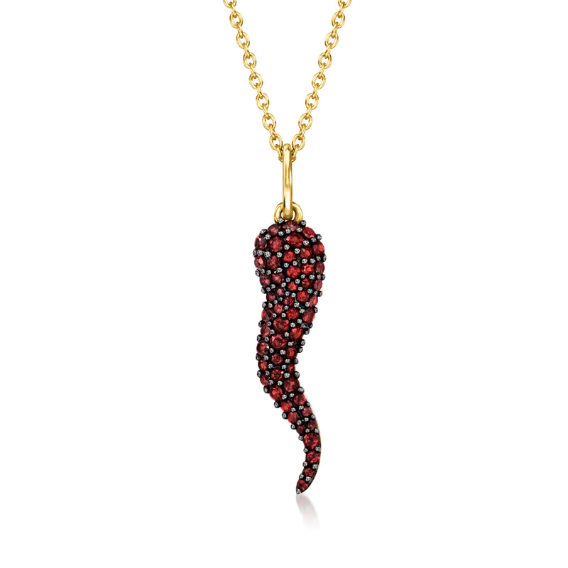 Garnet Italian horn pendant necklace in 18kt gold over sterling