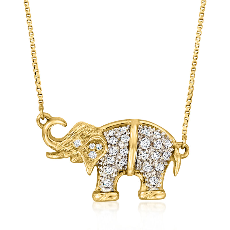 18kt yellow gold diamond elephant necklace with box chain