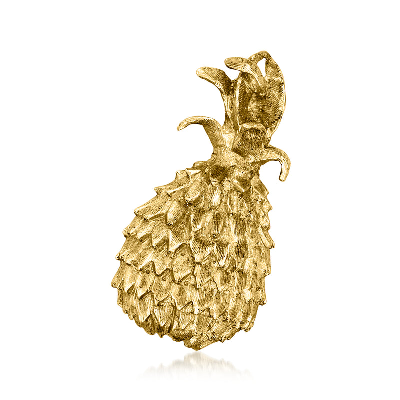 14kt yellow gold pineapple pin with textured fruit detail