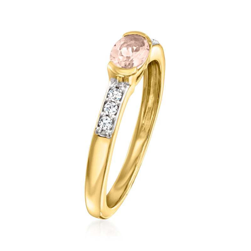 Morganite and white zircon ring in gold over sterling