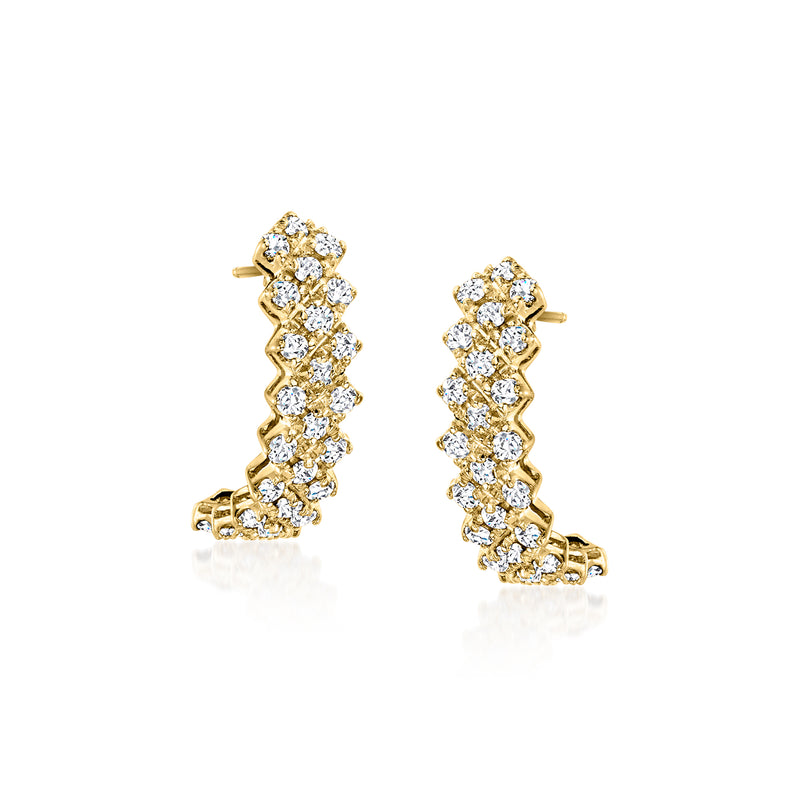 Vintage curved diamond cluster post earrings, 18kt yellow gold with round stones