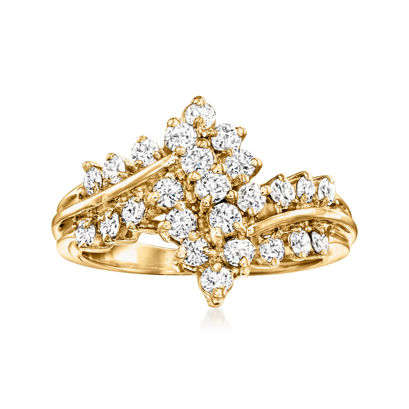 14kt yellow gold diamond zigzag ring with clustered round stones