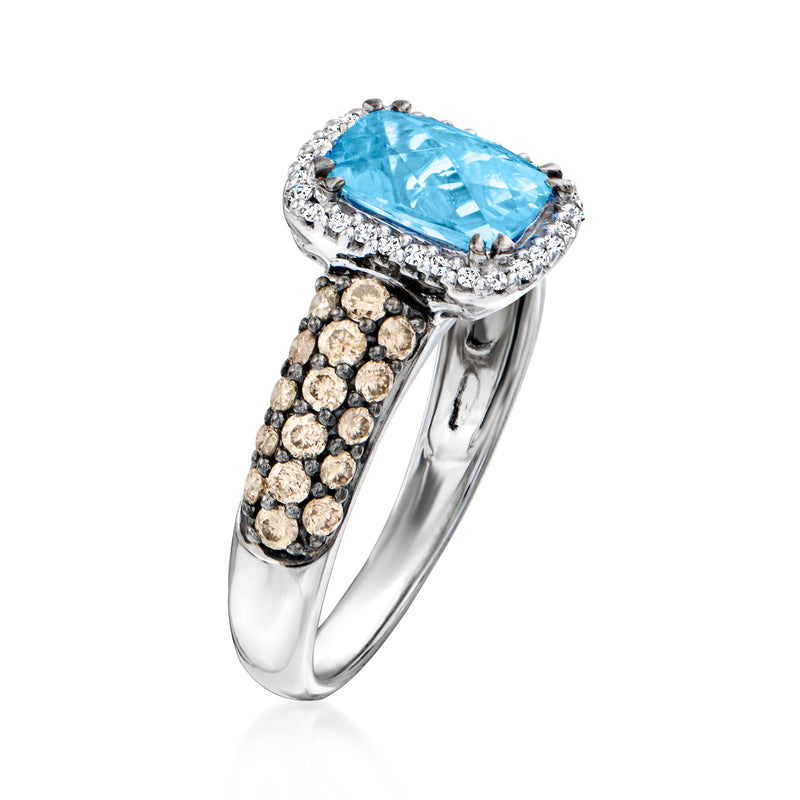 Le Vian blue topaz ring with chocolate and vanilla diamonds in 14kt gold
