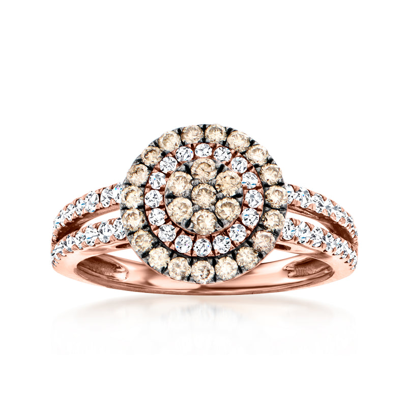 Le Vian diamond halo ring in strawberry gold with round cluster and pavé band