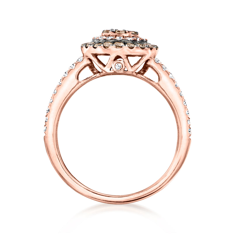 Le Vian diamond ring in 14kt strawberry gold, side view with pavé setting